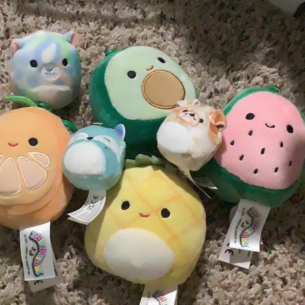 Squishmallow bundle- fruit clips and etc..